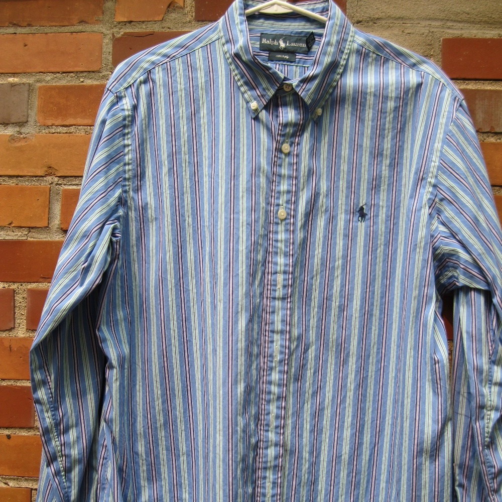 Ralph Lauren Men's 120's 2-ply blue green stripe